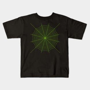 Halloween spider web pattern neon green on black Kids T-Shirt